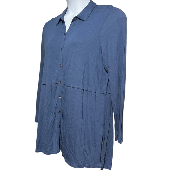J.Jill slate blue button front long sleeve tunic blouse - women's large - Picture 3 of 9